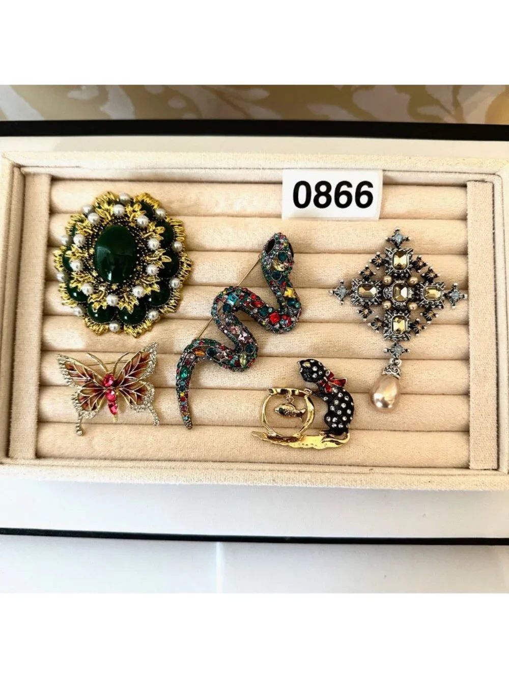 Costume Jewelry Lot Brooches Pin Snake Butterfly Cat Maltese Cross